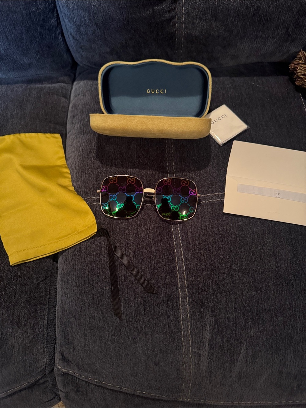 Gucci Women's Square Sunglasses - Multicolor Lenses & Gold Frame